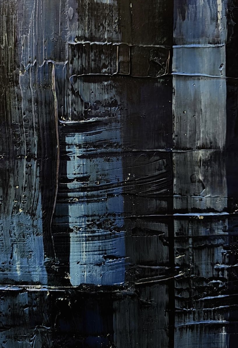 Dark blue abstract artwork by Sha